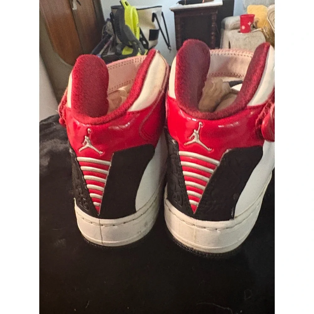 Jordan AJF 20 Kids White Red Black Laser Strap High Top Sneakers 332124-161